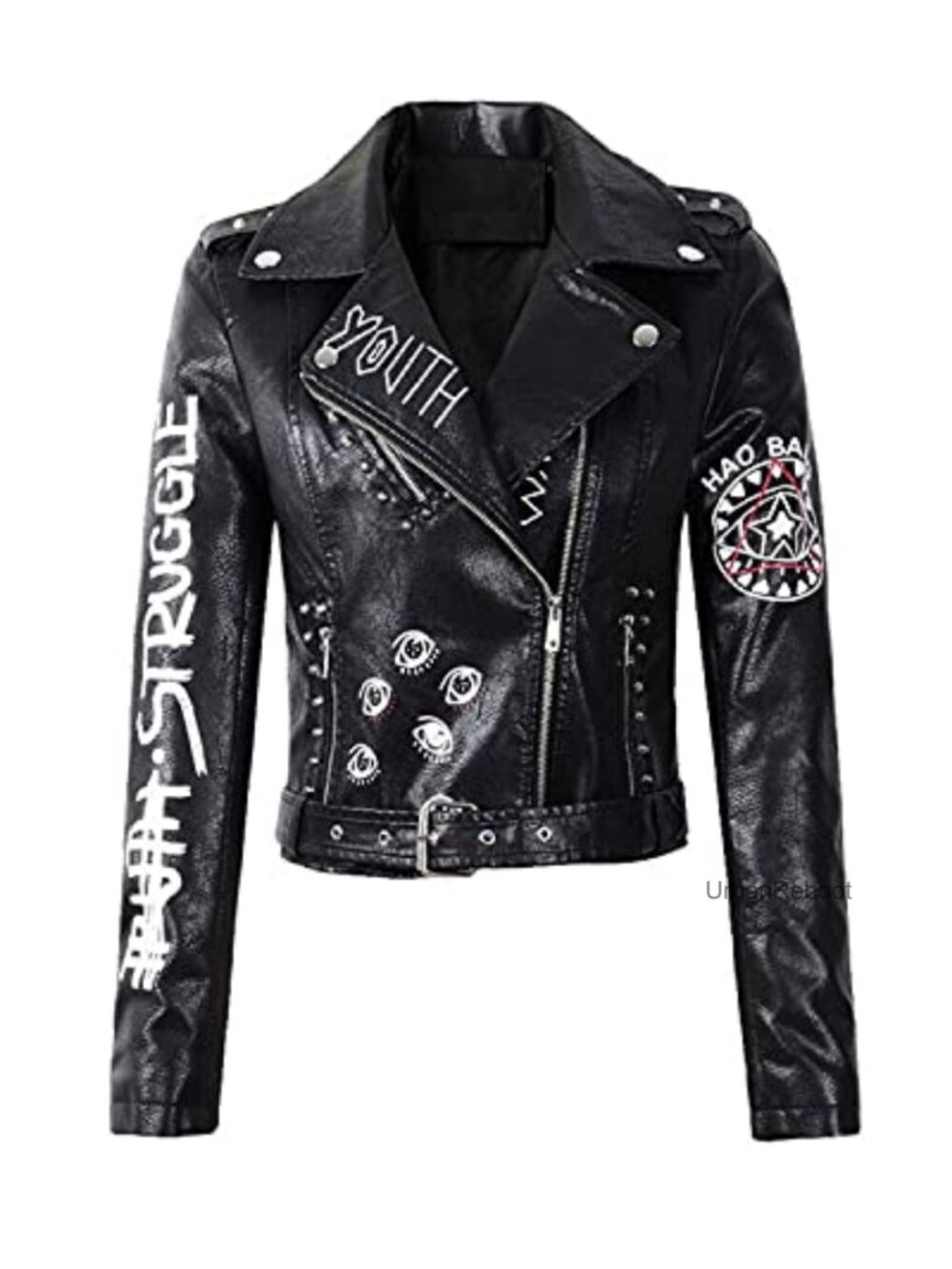 Faux Leather Punk Jacket with Belt Motorcycle Biker Coat